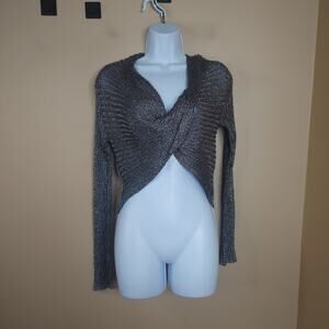 NEON BLONDE Silver Metallic Knit Liberty Sweater Size M DAMAGED